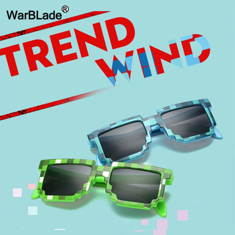 WarBLade 10 шт./партия, маленькие размеры, солнцезащитные очки, модные детские очки, мозаичные очки для мальчиков и девочек, пиксельные очки для детей, подарок