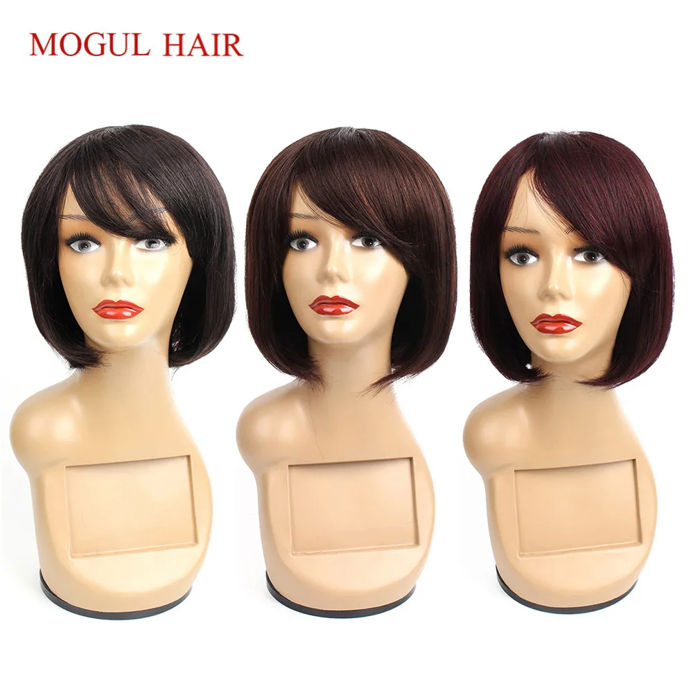 

Mogul Hair Straight Human Hair Wigs with Bang Black Brown Burgundy 99j Machine Made Lace Crown Wig Short Hair Style Chinese Hair