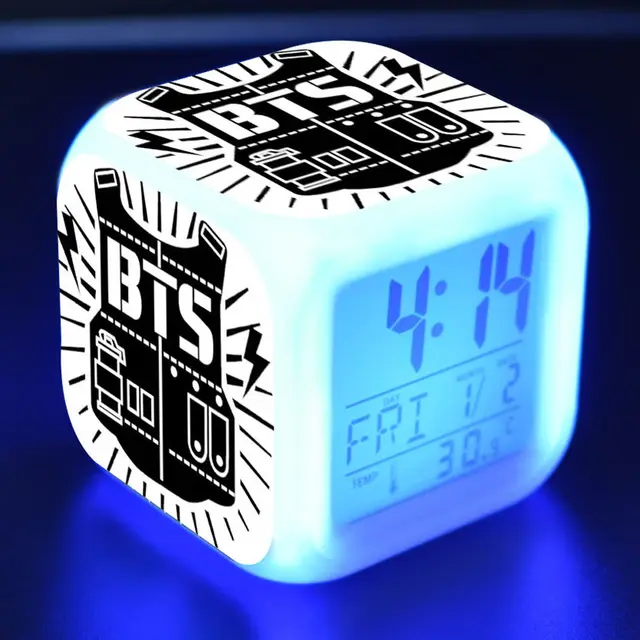 KPOP BTS Cubic Digital Alarm Clock Color Changing Clock Bangtan Boys LED Creative Night Lightin