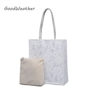 

Fashion women bag designer small soft white lace shoulder bags female floral handbag with purse for wedding party woman tote bag