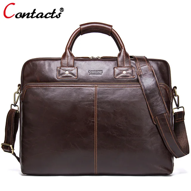 

Contact's Brand Business Men Briefcase Leather Laptop Bag Casual Man Bag Genuine Leather Handbag Men Shoulder Messenger Bag Tote