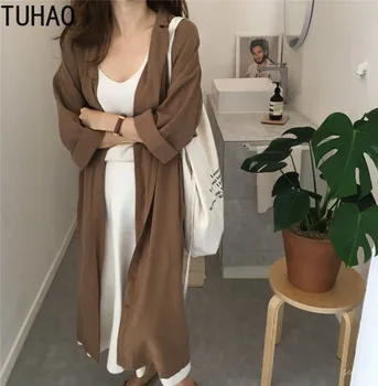 

TUHAO 2019 Autumn Trench Coat Dress for Women Long Casual Windbreakers Elegant Fall Overcoat Womens Trench Coats