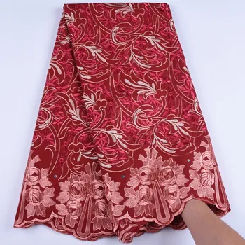 

Wine Color African Dry Lace Fabric High Quality Swiss Voile Lace In Switzerland Hot Sale Swiss Cotton Lace Fabrics Stones Y1604