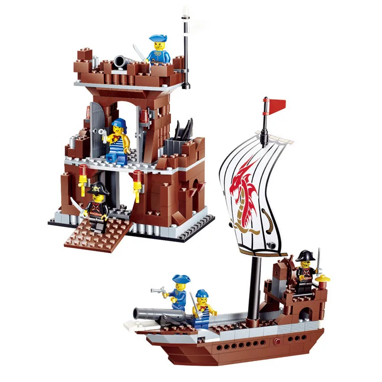 New DIY PIRATES Pirate ship Headquarters Base Enlighten Brick Building Blocks Toys scale models Legoe Compatible