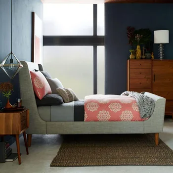 

Cheap simple design bule wooden bed modern fabric cloth queen bed