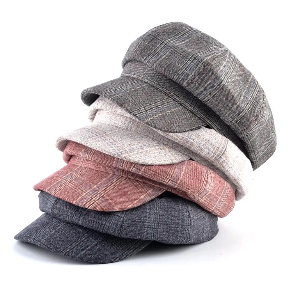 TQMSMY Newsboy Cap For Women Winter Beret Vintage British Plaid Beret Painter Hats Female Octagonal Cap Men Berets Caps TMB14