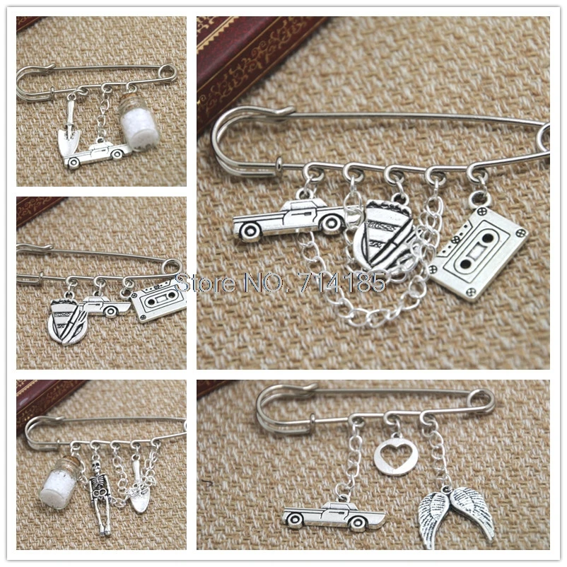 

Supernatural inspired Castiel themed charm kilt pin brooch (38mm)