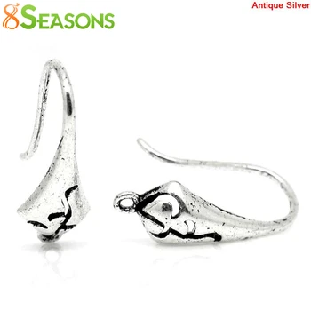 

8SEASONS Copper Earring Hooks antique silver-color W/ Loops Hollow Pattern 18mm x 10mm( 6/8"x 3/8"),5Pairs (B30213)