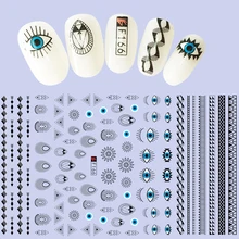 1 лист, Модный узор, глаза, слайдер для ногтей, художественные наклейки 3D, смешанный цвет, дизайн ногтей для 3D, сделай сам, декоративные наклейки, наклейки BEF166