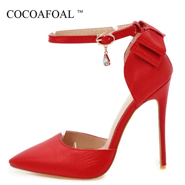 COCOAFOAL Woamn Red Wedding Sandals Plus Size 33 - 48 Butterfly High Heels Sandals Sexy Golden Silver Pink Crystal Pumps 2018