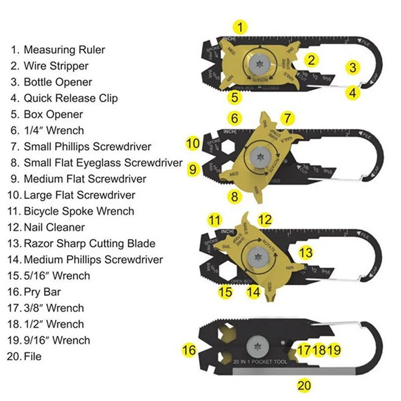 Мини креативный EDC инструмент Мультитул ключ Отвертка файл Карабин клип линейка нож резак открытый кемпинг инструмент w/карабин