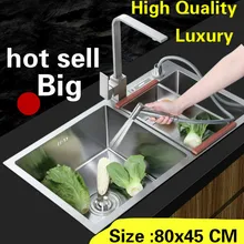Для дома большая кухонная ручная раковина двойной паз мойка овощей Высокое качество 304 нержавеющая сталь Горячая 800x450 мм