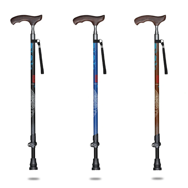 Ergonomic Wood T handle Walking Stick Ultralight Carbon Fiber Hiking