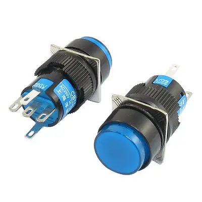 

Panel Mount Blue Sign Round Latching Push Button Switch SPDT 220V AC Lamp