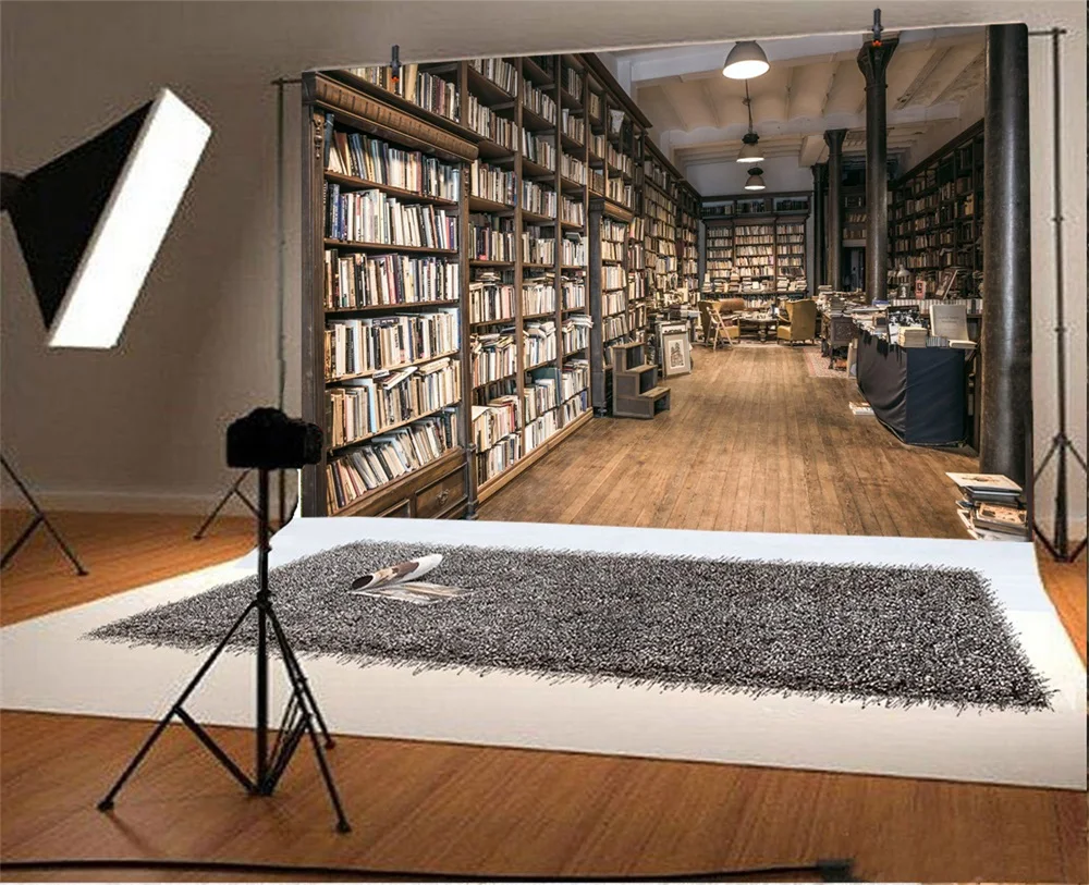 Laeacco Library Interior книжная полка книги фотографии фоны индивидуальные фотографические фоны для фотостудии