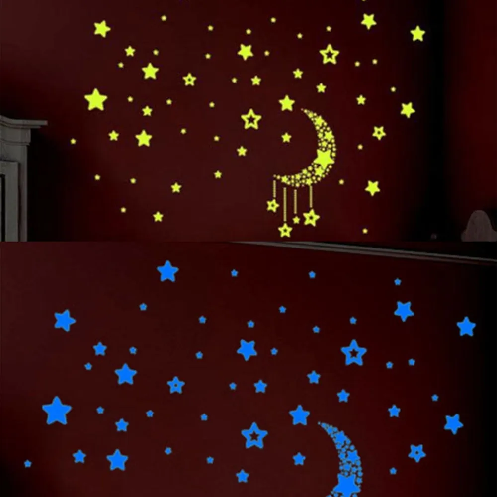 

A Set Kids Bedroom Fluorescent Glow In The Dark Stars Ceiling Stars Moon Stickers Wall Stickers Night Kid Home Decor Gift L*5