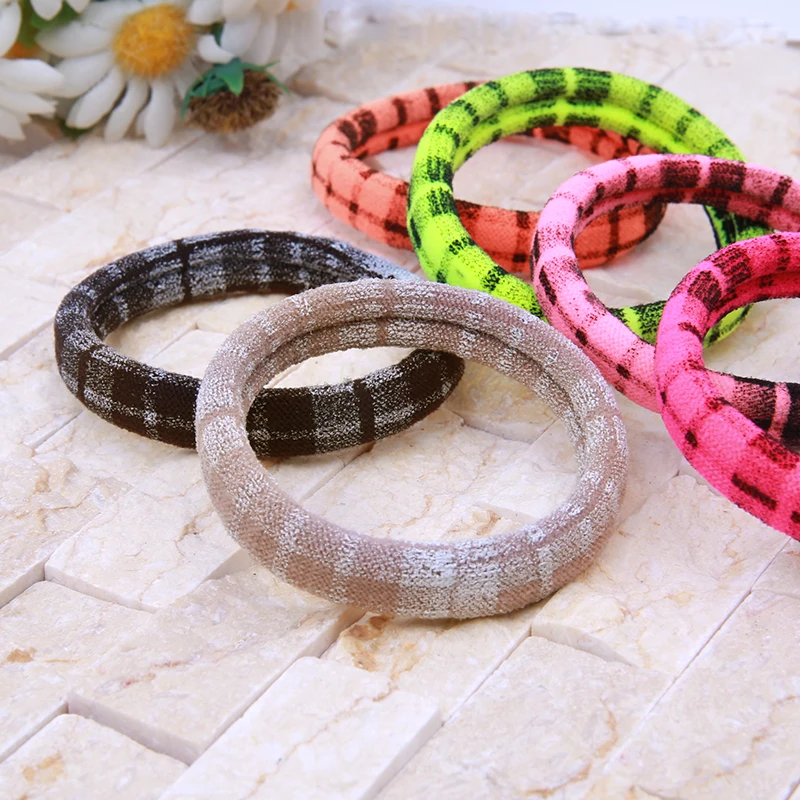 Buy New Print Plaid Elastic Hair Bands Fabric Rubber