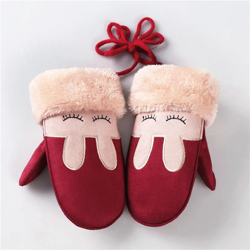 ChenKe/новые милые детские перчатки с оленем детские зимние перчатки теплые удобные митенки без пальцев для девочек и мальчиков рождественские подарки - Цвет: D-red
