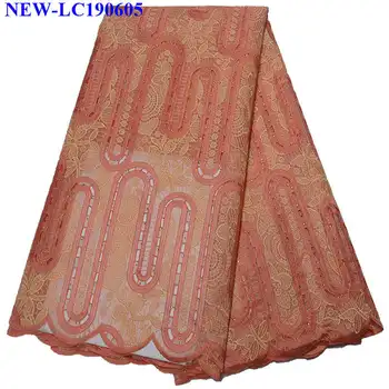 

2019 Latest French Nigerian Rhinestones Tulle Laces Fabrics 5 yards High Quality Peach color Tulle African Laces Fabric NHS001