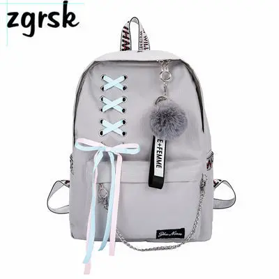 grey1 Цепь USB рюкзак Для женщин Холст 5 шт./компл. Для женщин рюкзак для девочек-подростков рюкзаки сумки через плечо женские школьные сумки с кисточками - Цвет: grey1