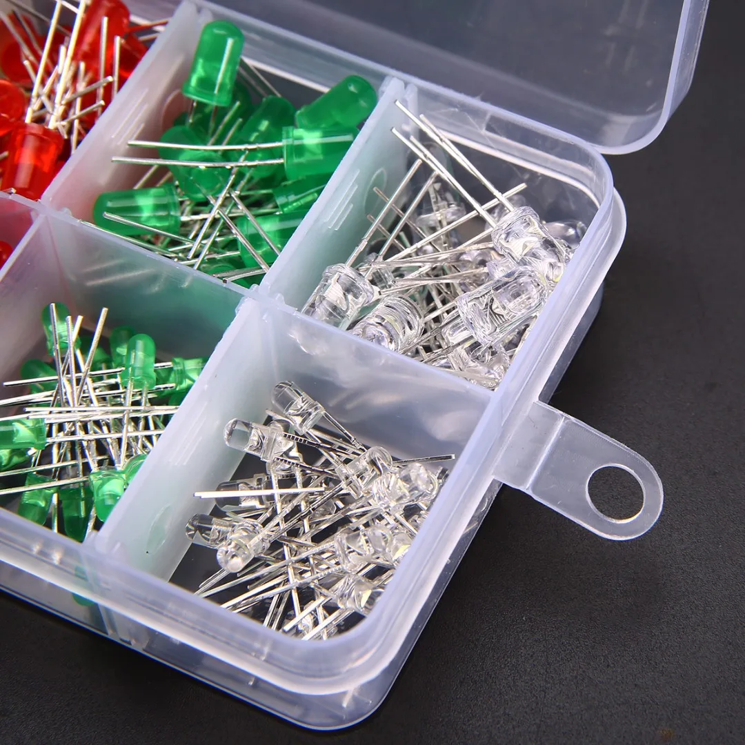 Mayitr 5 Colors 200pcs 3mm & 5mm LED Diode Light Assorted Kit White Yellow Red Green Blue Electronic Component DIY Set