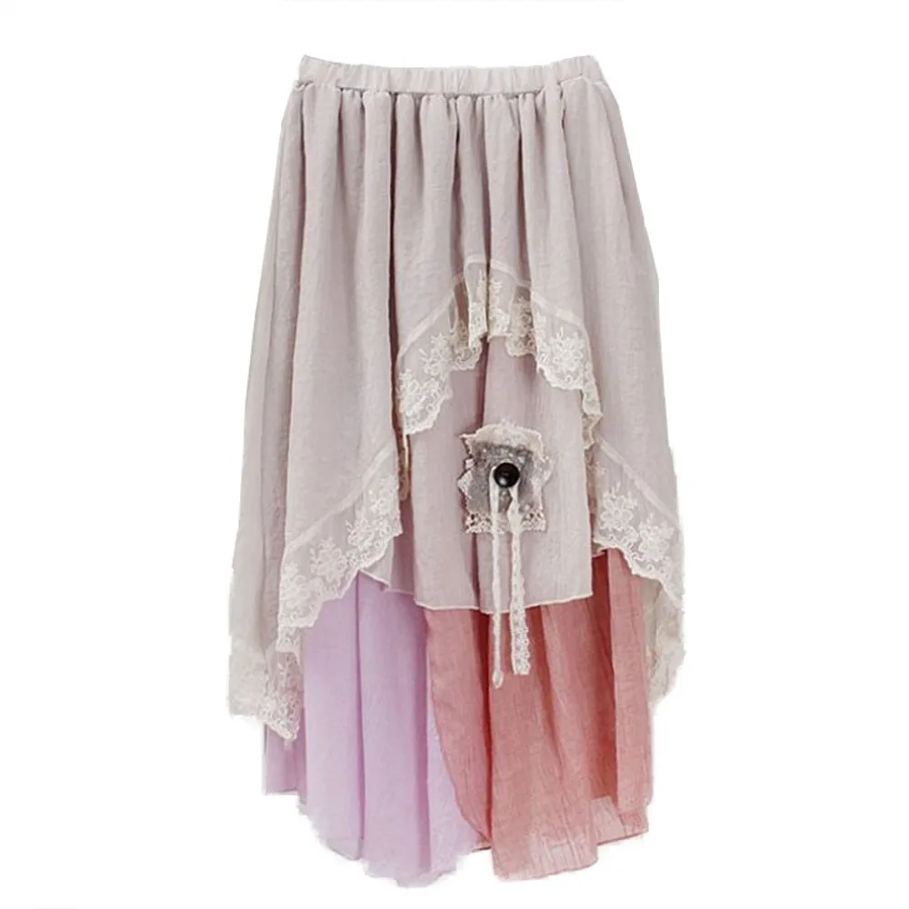 Cintura Asimetría Verano Color Blue De Alta Gótico Faldas Gótica pink Irregular Falda Encaje Lolita Contraste Mujeres Y03689 Cqqdpzw