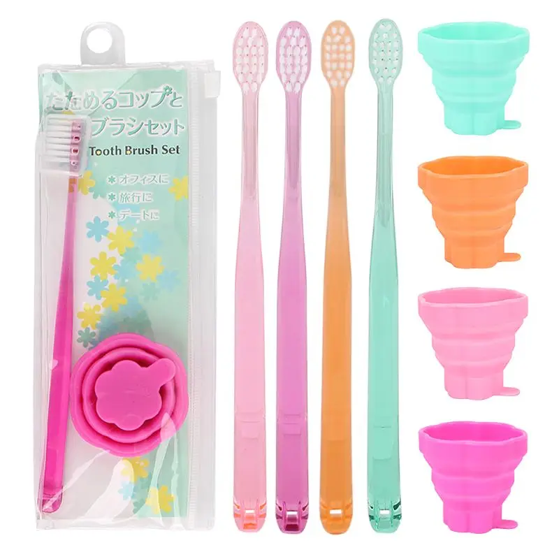 

Silicone Mini Folding Cup Expandable Collapsible Tooth Mug with Toothbrush Set