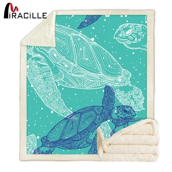 

Miracille Sea Turtle Printed Throw Blankets For Home Tortoise Soft Velvet Plush Sherpa Fleece Blanket Marine Animal Bedding