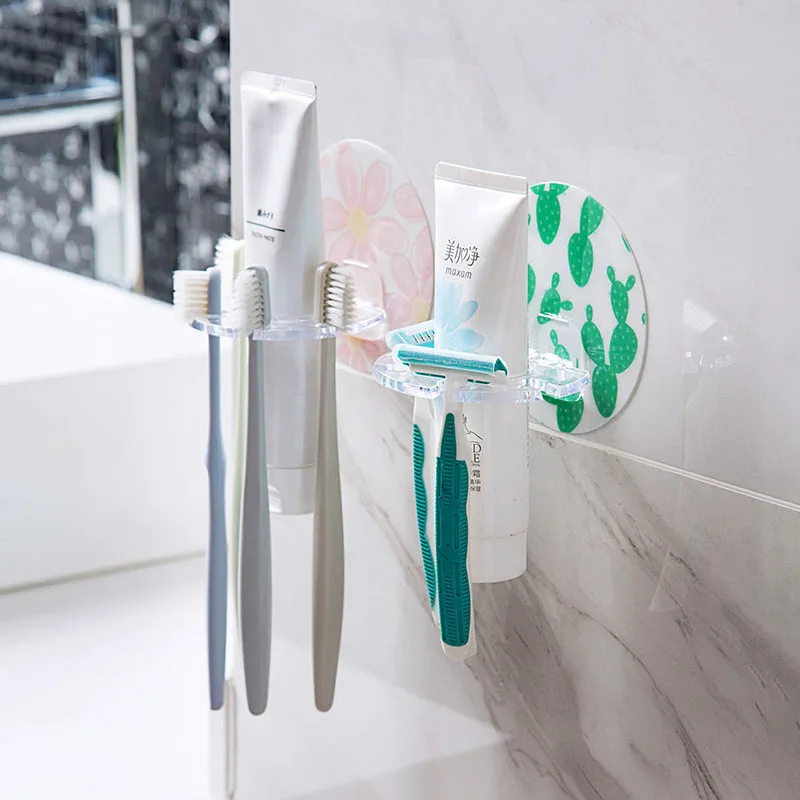 

Multifunction Toothbrush Holder Plastic Toothpaste Storage Rack Suction Shaver Toothbrush Dispenser Bathroom Storage Organizer
