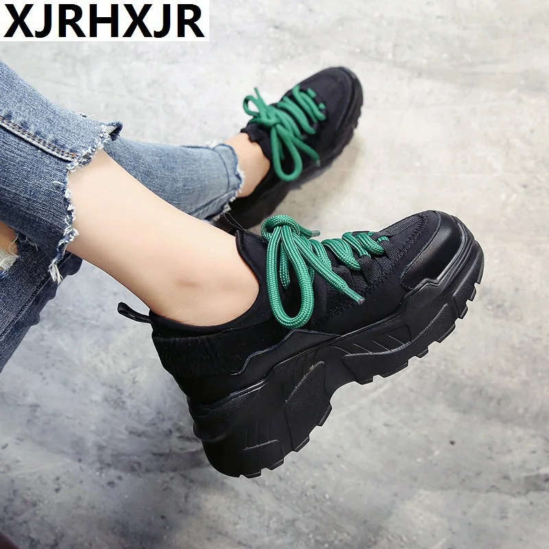 

New 2019 Women Platform Wedge Sneakers Breathable Mesh 8 CM High Heel Autumn Casual Shoes Height Increasing Woman Outdoor Shoes
