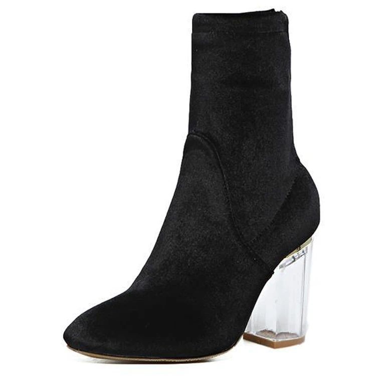 LALA IKAI Transparent Crystal Heel Short Boots Women Velvet High Heel Ankle Boot Fashion Women's Winter Boots (10)