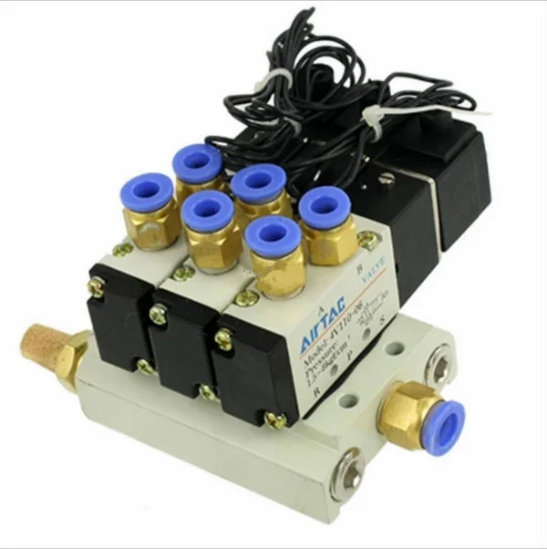 Solenoid Valve DC 24V 2 Positions 5 Way Triple Base 6mm Quick Fittings Mufflers