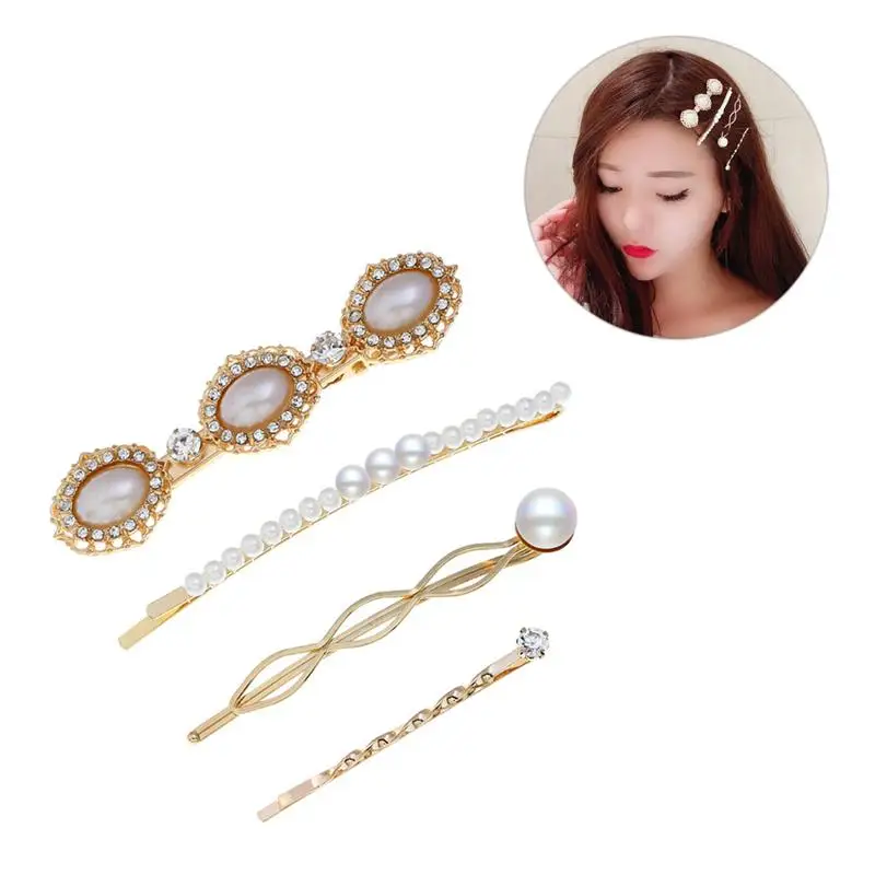 

4PCS/Set Pearl-Studded Hair Clips Beautiful Bangs Clip Combination Set Decoration Hair Clip Set For Girl Women Hair Styling
