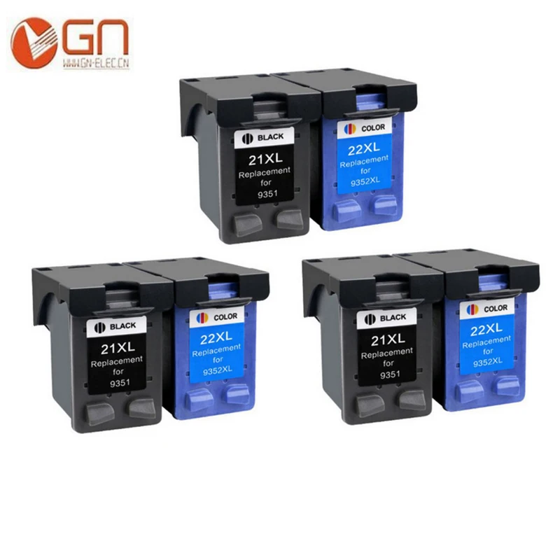 GN 6pk 21 22XL Refilled Ink Cartridge Replacement for hp 21 22 cartridge 21 and 22 for Deskjet