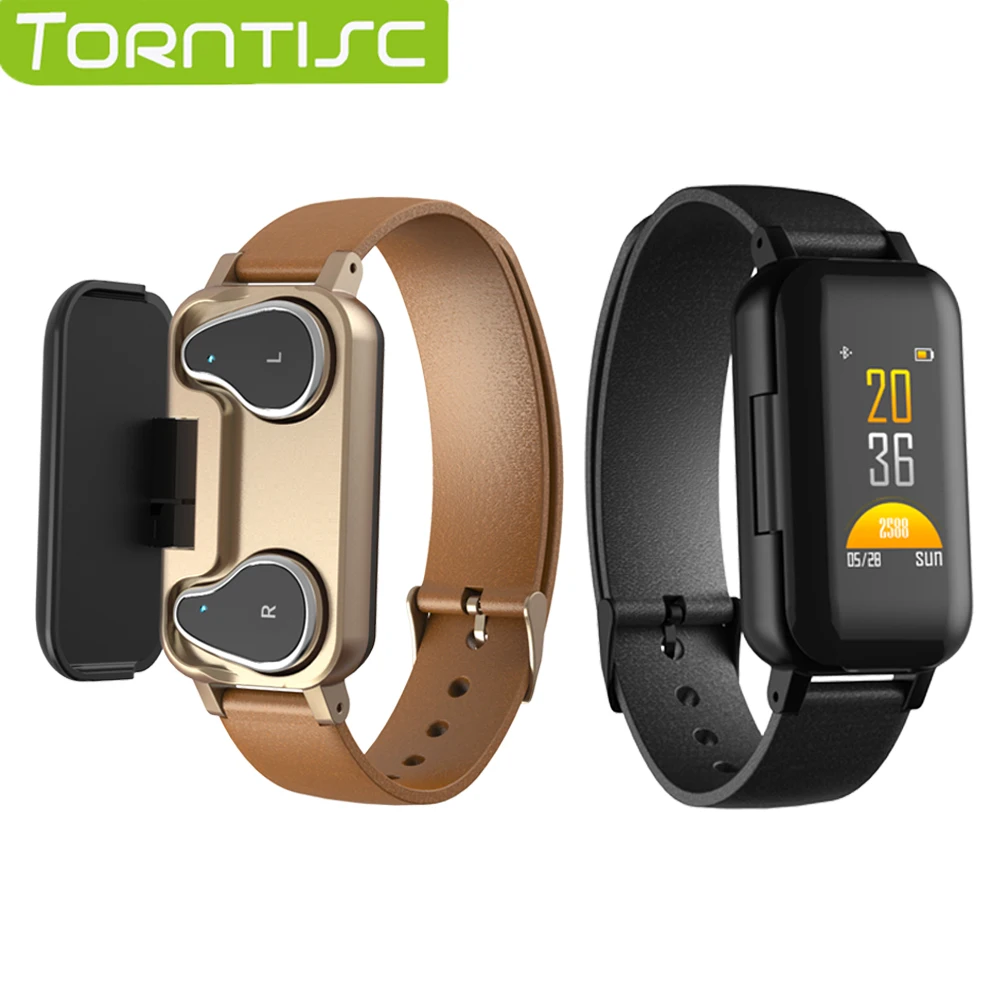 Torntisc T89 двойной Bluetooth 5 0 наушники умный Браслет пульсометр трекер кровяного