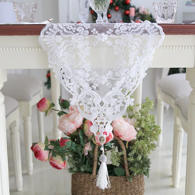 White luxury elegant table runners modern lace table runner embroidered ...