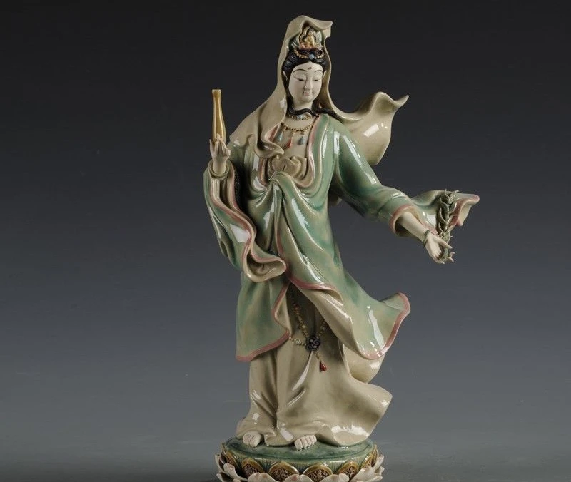 

Painted Pottery Porcelain Statue Willow branch Vase Kwan-yin Guanyin Bodhisattva