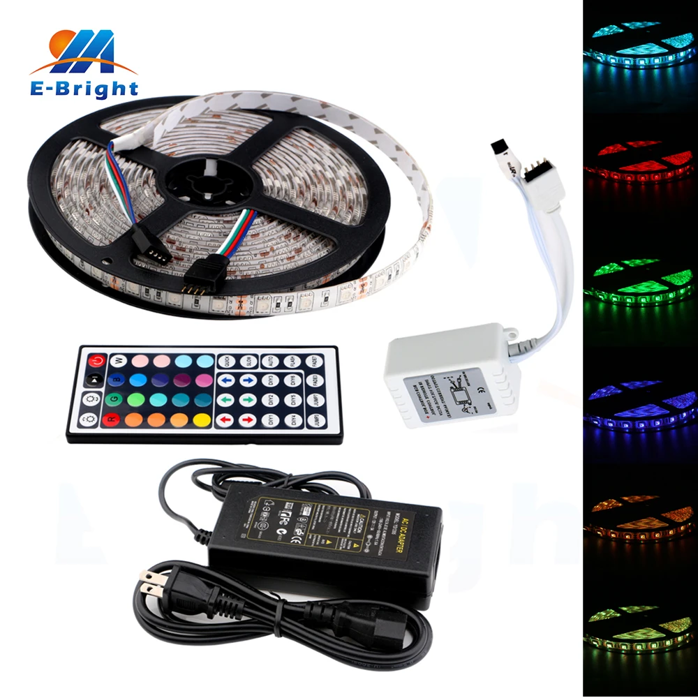 

1 set 12V RGB 44 Keys Remote Control 5M 5050 300 SMD LED Lamp Strip Flexible Decorative Light with 5A Battery