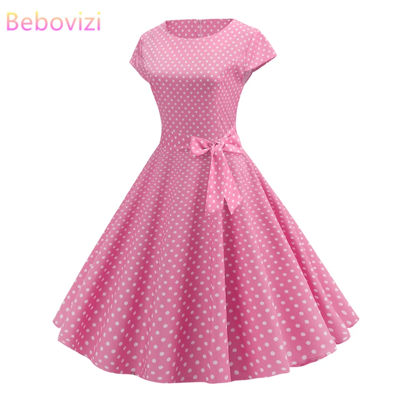 Bebovisi женская одежда розовые платья повседневные летние элегантные офисные винтажные платья с принтом в горошек розового размера плюс Бандажное платье