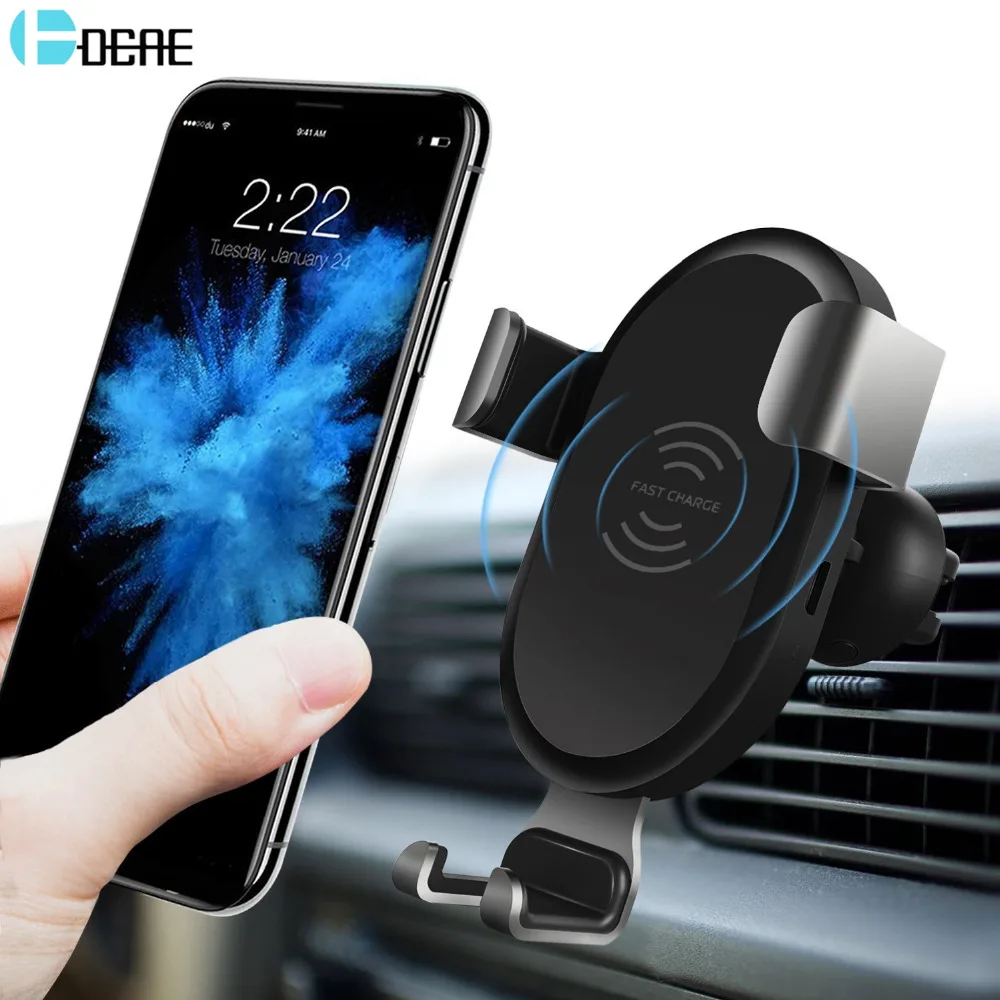 DCAE 10W Fast QI Wireless Car Charger Gravity Holder for iPhone XS MAX X 8 Plus Samsung S9 S8 Note 9 Quick Charge Charging Mount