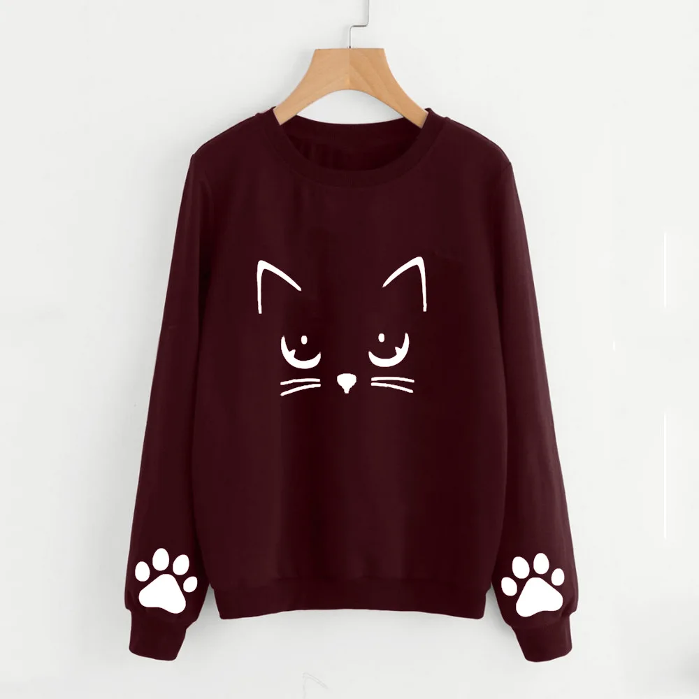 Милые толстовки с рисунком кота Женская толстовка принтом Kawaii черная кошка