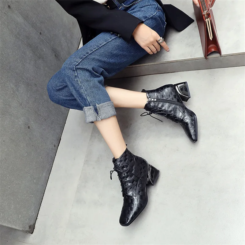 FEDONAS/Новые модные женские ботильоны из натуральной кожи; женская обувь на высоком толстом каблуке; сезон осень-зима; женские пикантные ботинки с квадратным носком