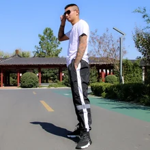 Для мужчин трек брюки для девочек светоотражающие полосы сращивания Винтаж jogger high street тренировочные женские брюки мотобрюки пар