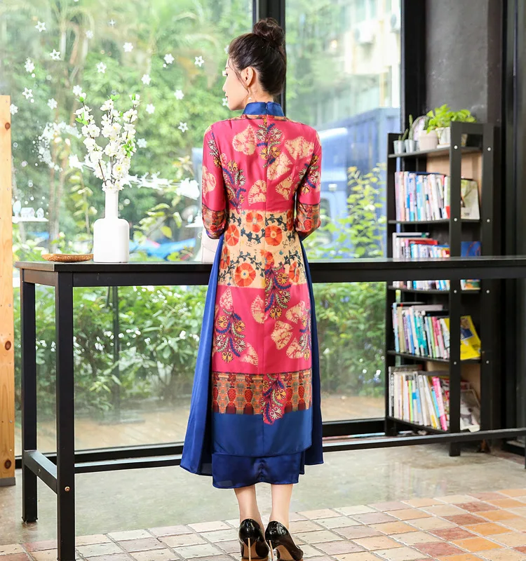Г. винтажные Вьетнам полный рукав аозай платье Ципао