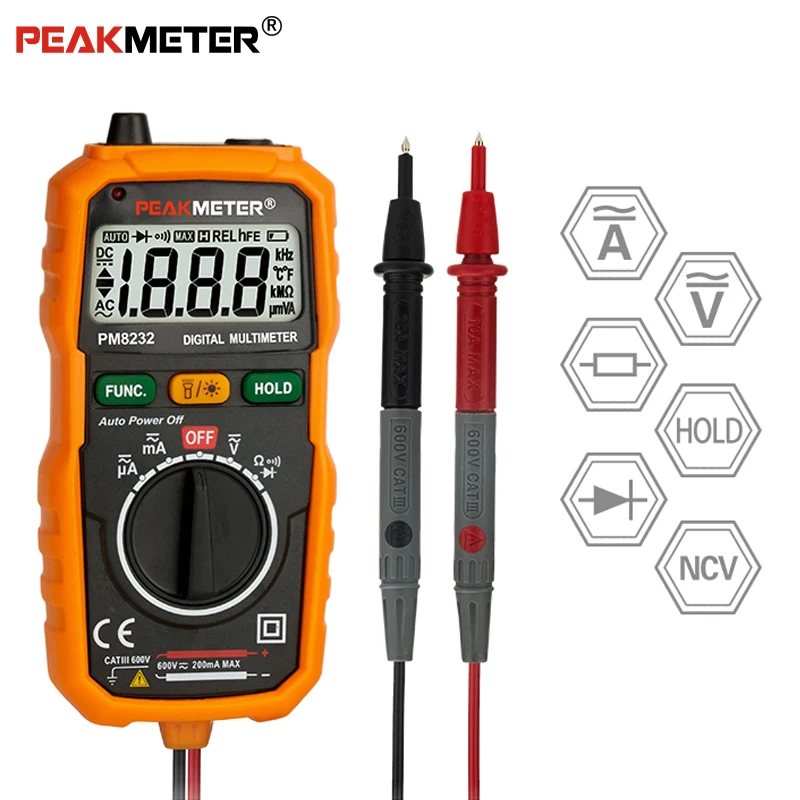PEAKMETER PM8232 Бесконтактный Мини цифровой мультиметр DC AC тестер напряжения Амперметр
