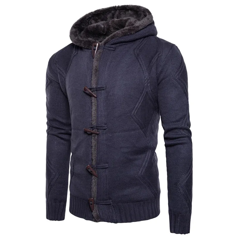 

BDLJ New Fashion knitting thick Winter Men's Cardigan Sweaters Fashion Solid Thick Warm Sweater Male Casual Hooded Sweatercoat