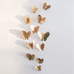 Set of 12 Elegant 3D Butterfly Wall Stickers for Home Decoration and Garden Decor (Champagne gold A)