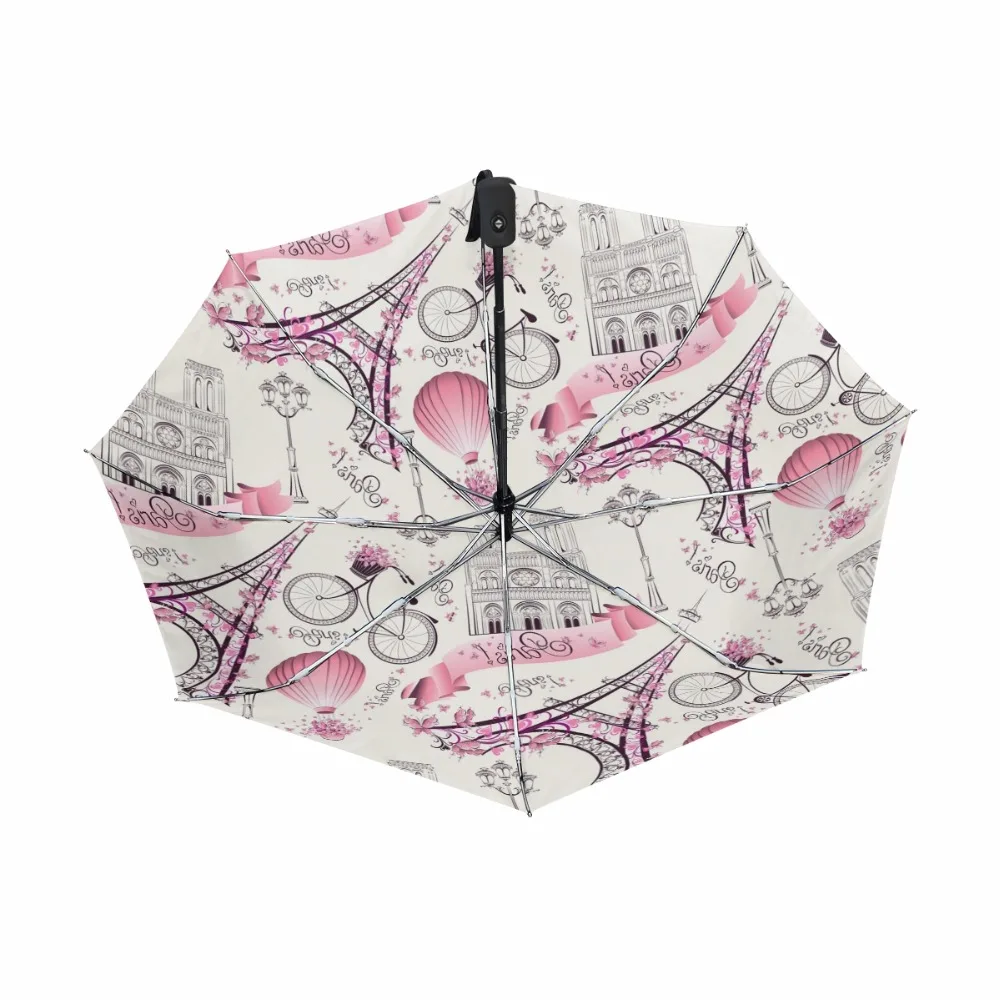 Три складных зонта дождя женщин зонтик УФ зонтик мужчин Эйфелева башня Защита от солнца тенты Зонты Автоматический детский Париж зонтик