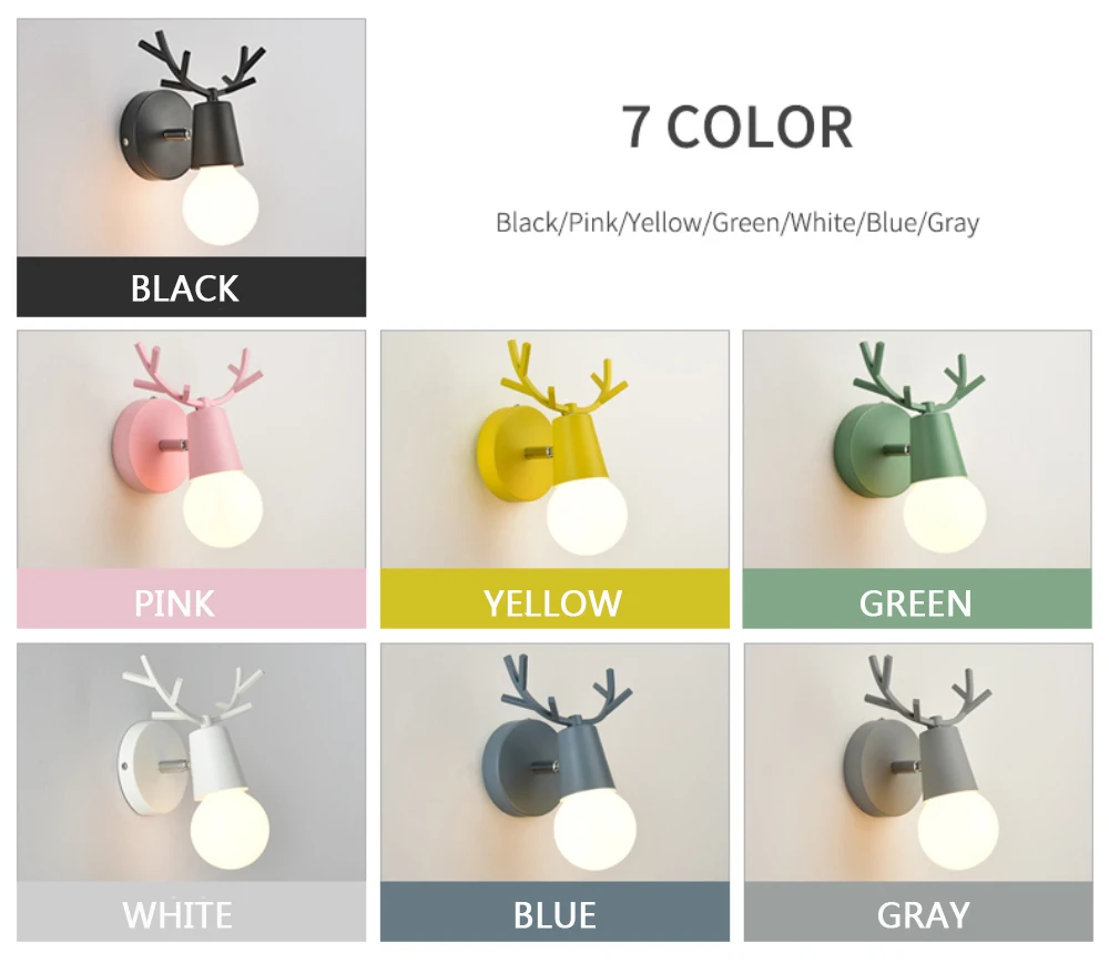  Nordic Adjustable LED Wall Lights colorful cartoon Deer Antlers Bedroom Reading Sconce Wall Mounted - 32907283117
