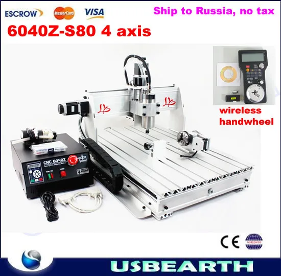 

3D CNC Router 6040Z-S80 1.5KW CNC Spindle Metal Carving Machine with wireless handwheel, free tax to Russia